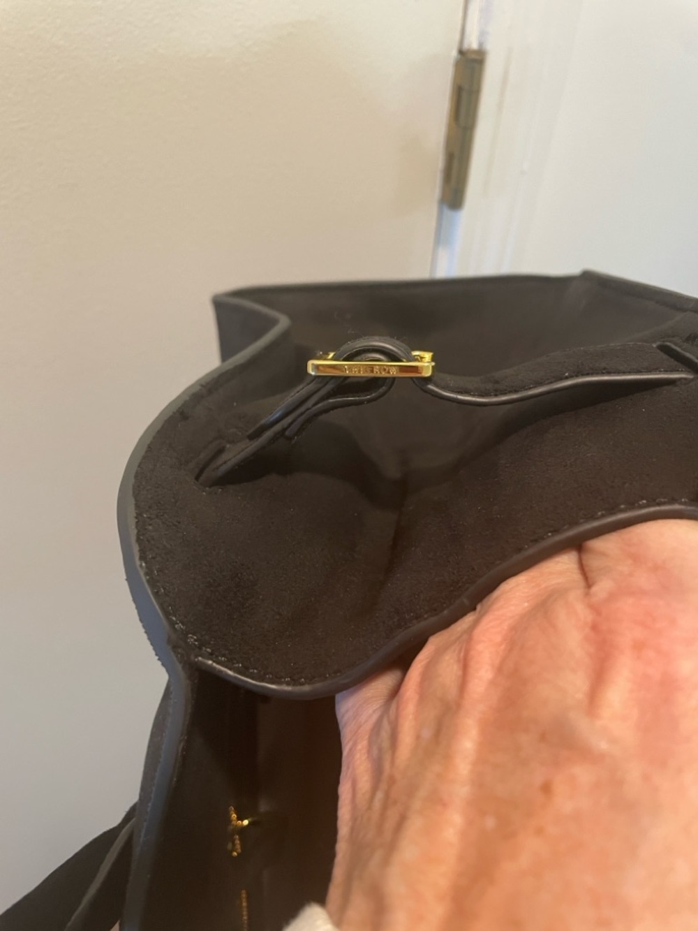 The Row Margaux Black Suede Satchel with Gold Hardware New - Picture 5 of 16